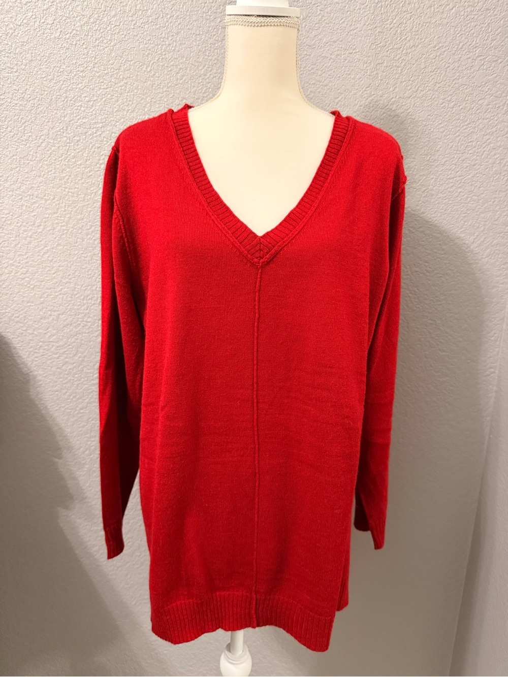 Avenue Red V-Neck Knit Sweater